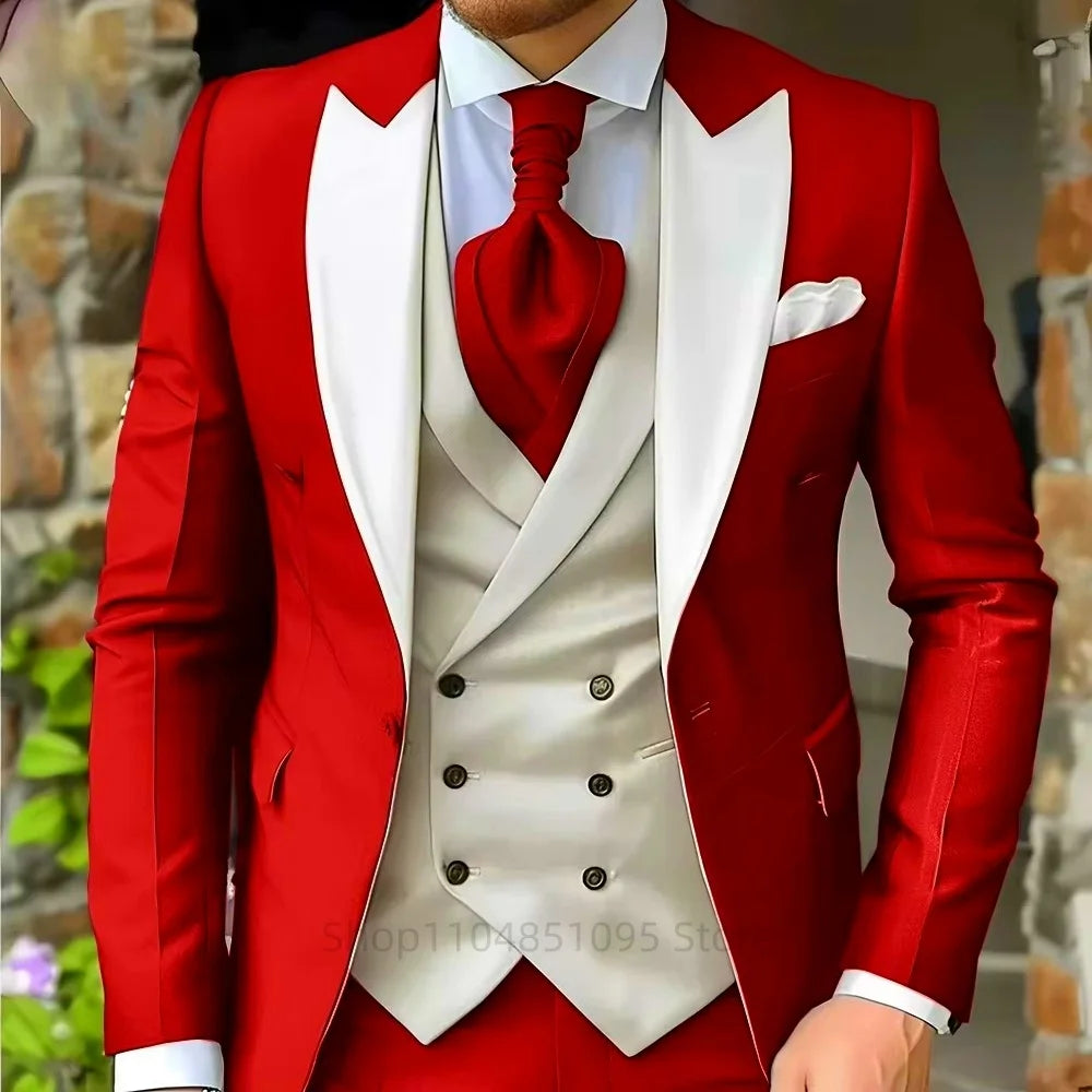 Elegant Peak Lapel Tuxedo 3-Piece Suit with Blazer Vest And Pants LADYLYS