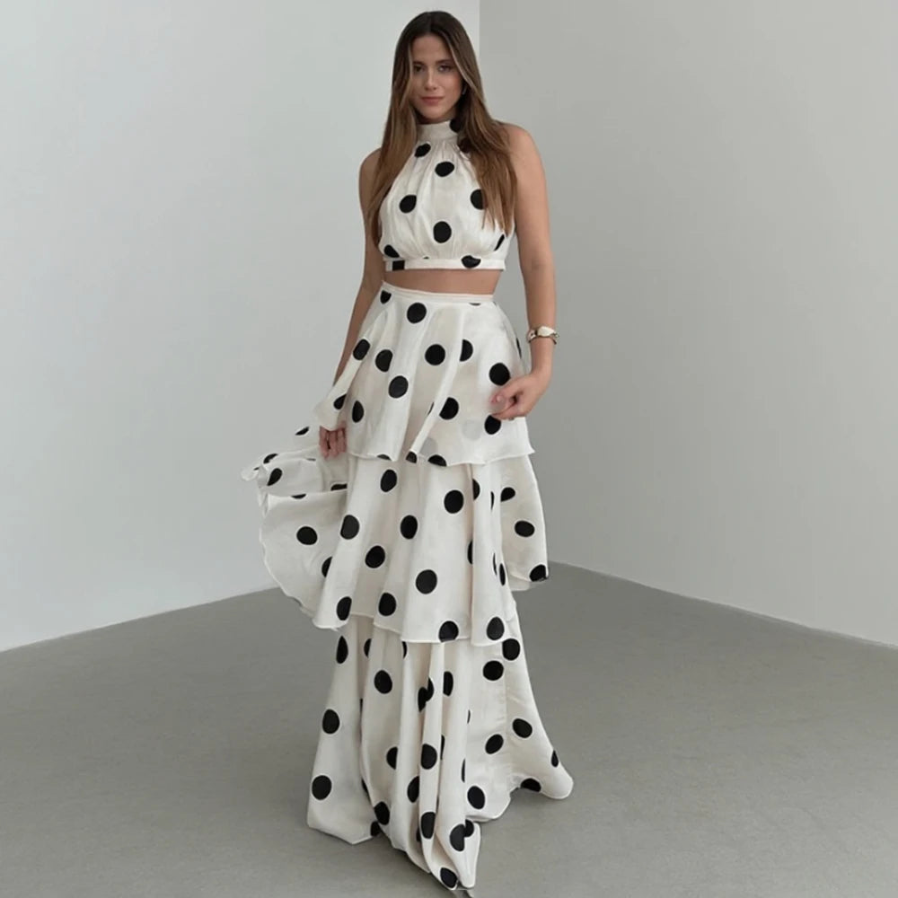 French Retro Holiday Women Long 2 Piece Elegant Polka Dot LADYLYS