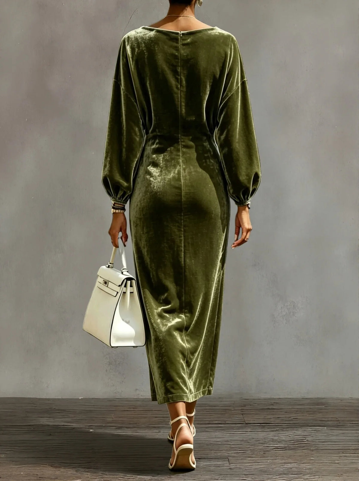Women's Elegant Cowl Neck A-Line Dress with Lantern Sleeves