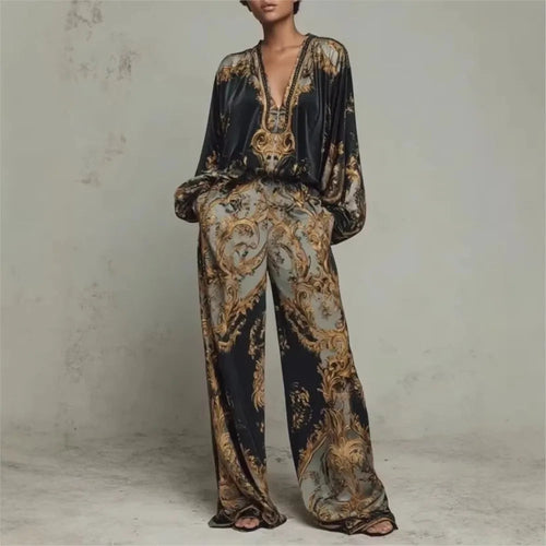 Elegant 3d Print Loose Pant Sets Casual LADYLYS