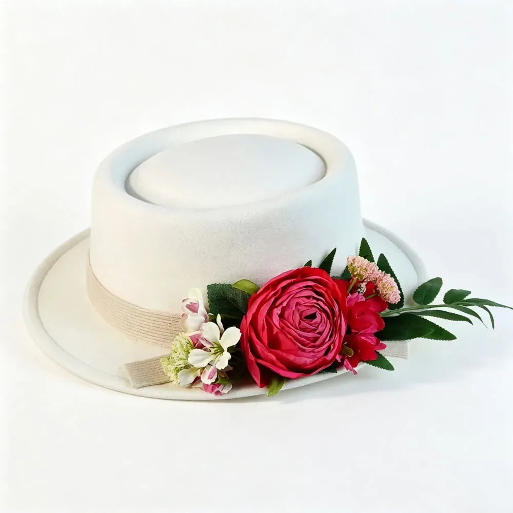 Floral Fedora Hat with Ribbon and Small Brim