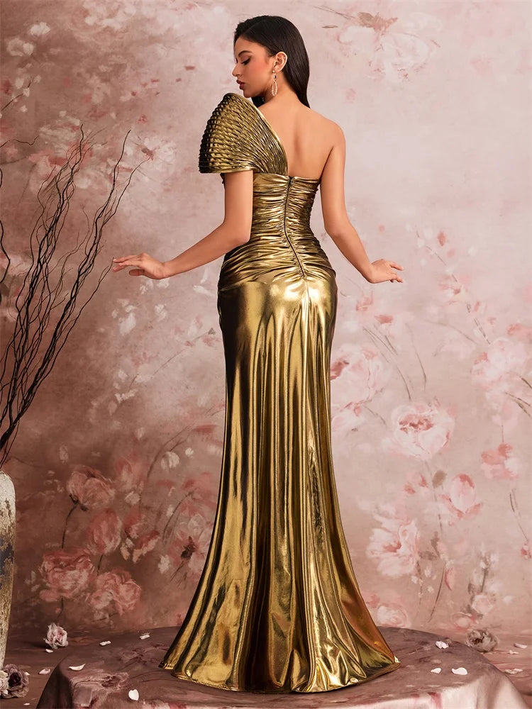 Luxury Off-Shoulder Mermaid Evening Gown – Backless Satin Formal Prom Dress