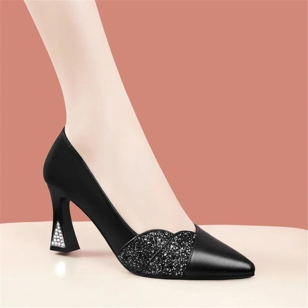 Cute Sweet Navy Blue High Quality Floral Crystal Comfort Pumps Lady Fashion LADYLYS