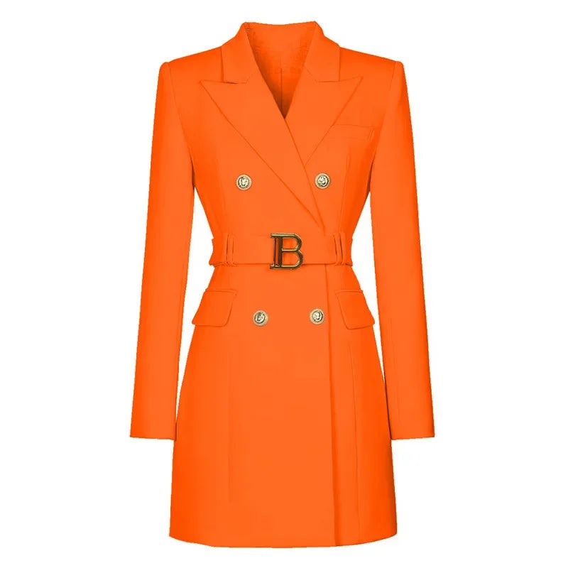 Women's Double-Breasted Belted Blazer with Notched Lapels