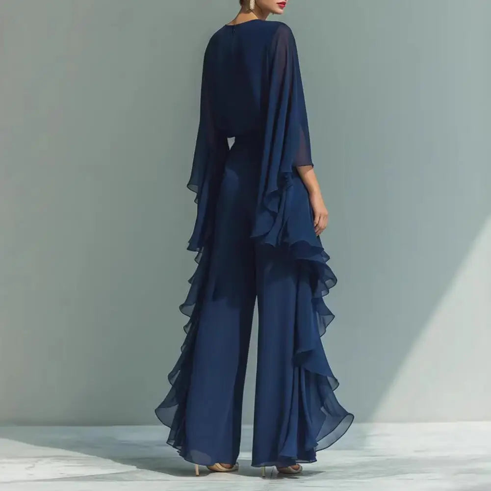 Slegant Suits 2pcs Sets Ruffle Bell Sleeve Shirt and High Waisted Wide Leg Pants Two Pieces LADYLYS