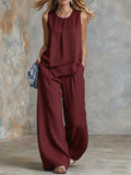Women's Summer 2-Piece Outfit – Solid Sleeveless Top & Irregular Hem Skirt