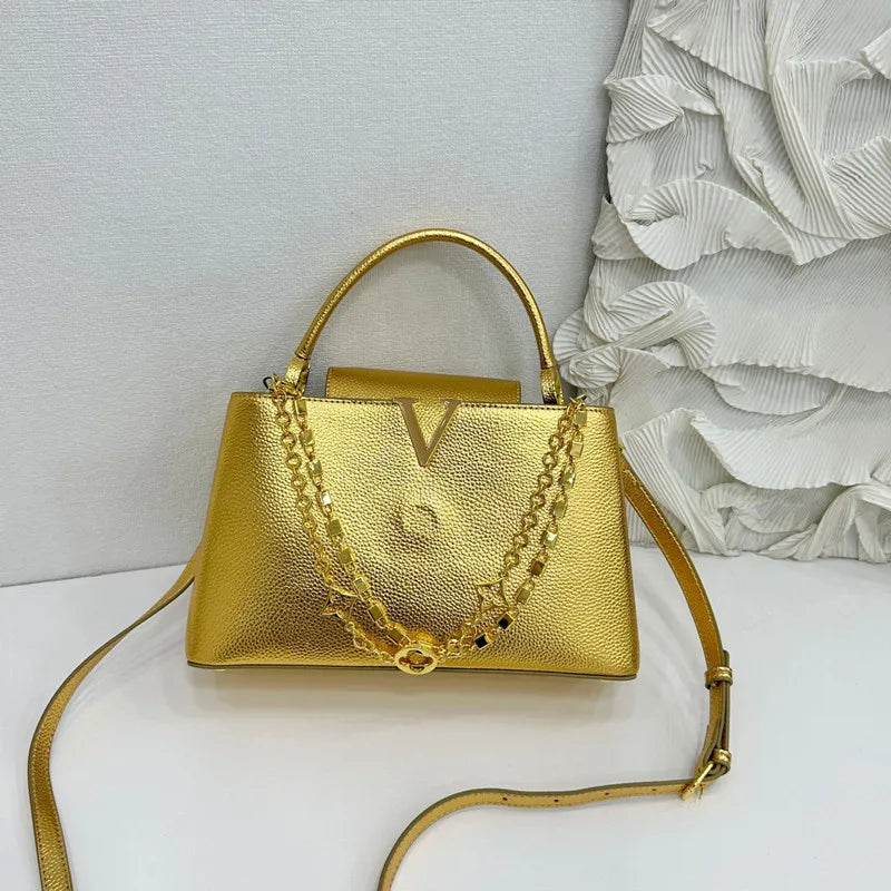 Luxury High-grade Women V-Shape Metal Chain Handbag LADYLYS