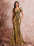 Luxury Off-Shoulder Mermaid Evening Gown – Backless Satin Formal Prom Dress