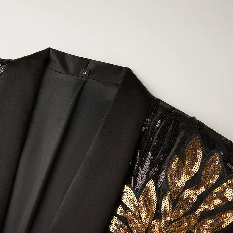 Men's Gold Sequin Two-Piece Suit Set – Casual Blazer & Dress Pants