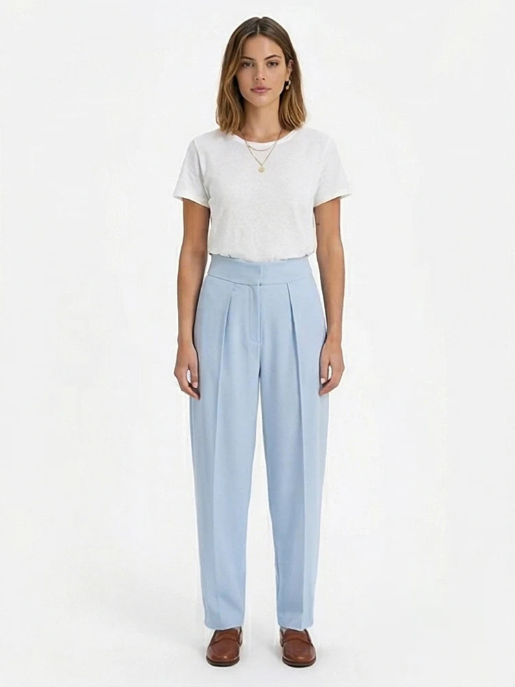 Willshela Women Fashion Solid Front Zipper Pleated Wide Leg Pants Vintage LADYLYS