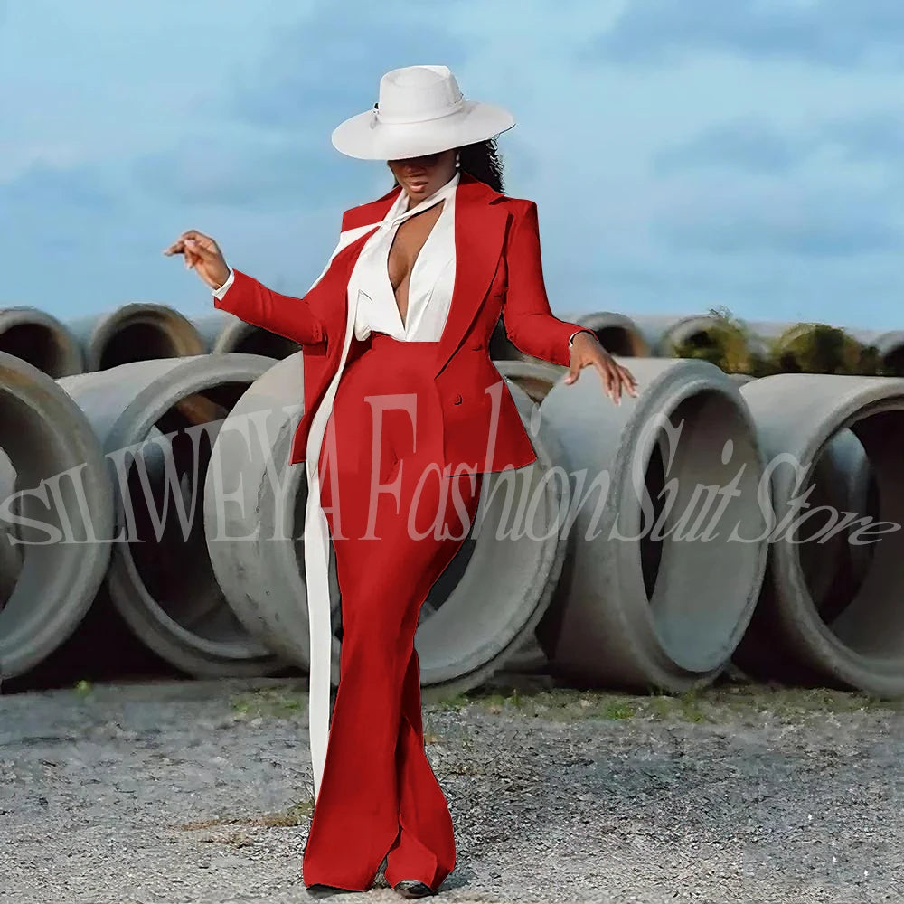 Women's 2-Piece Tuxedo Suit – Double Breasted V-Neck Blazer & Pants | Office, Wedding & Evening