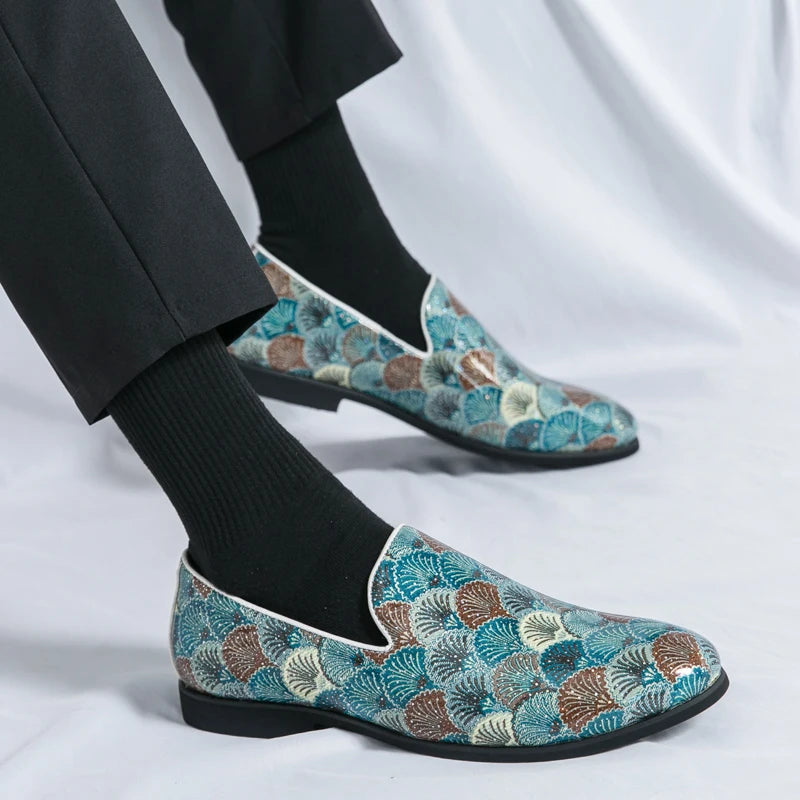 Trend New Designer Printing Pattern Loafers For Men Leather Shoes LADYLYS