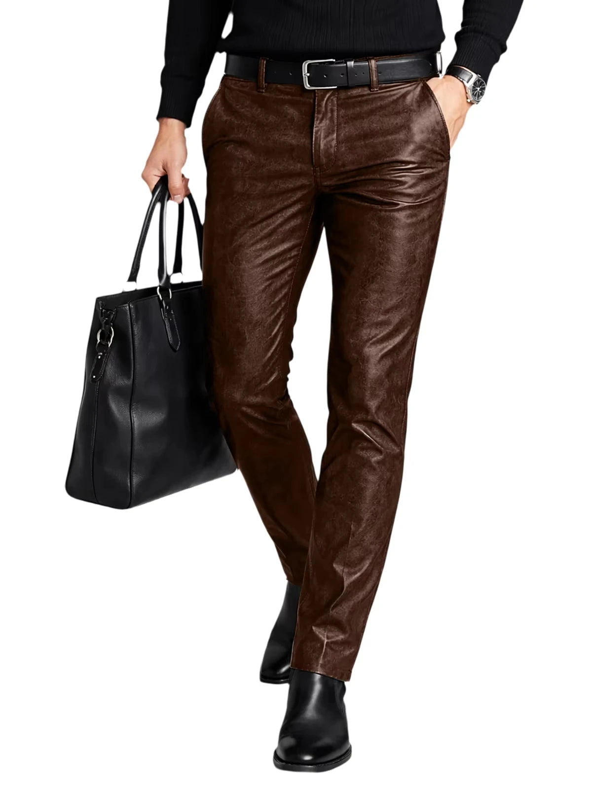 Men's Faux Leather Straight-Leg Biker Pants