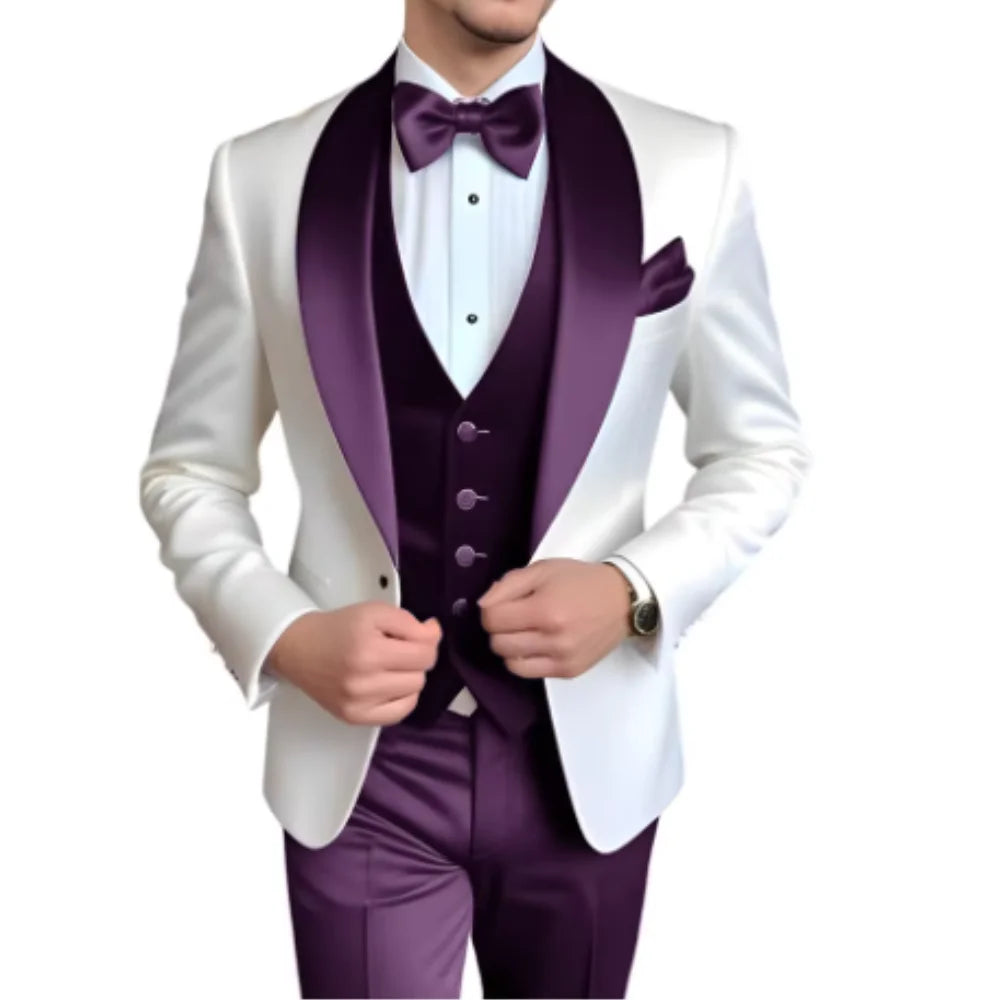 3-Piece Tuxedo with Scarf Lapel Smoking Suit LADYLYS