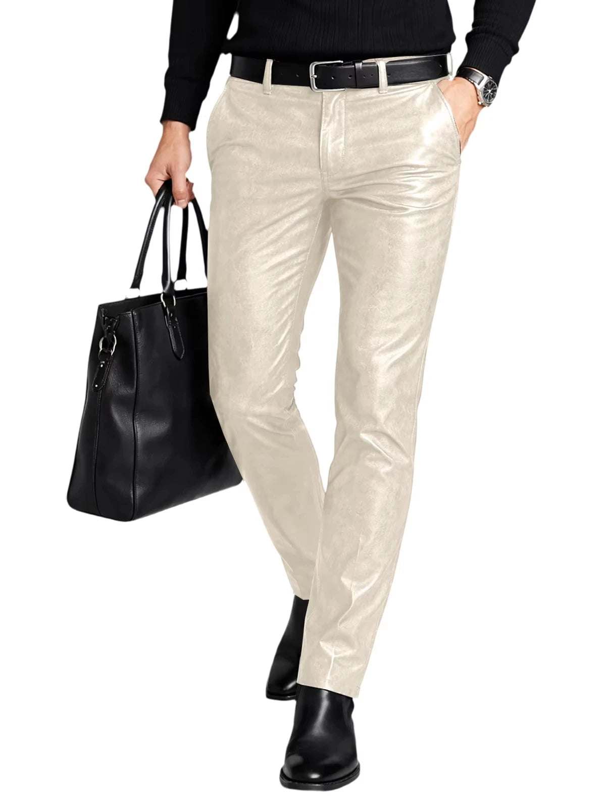 Men's Faux Leather Straight-Leg Biker Pants