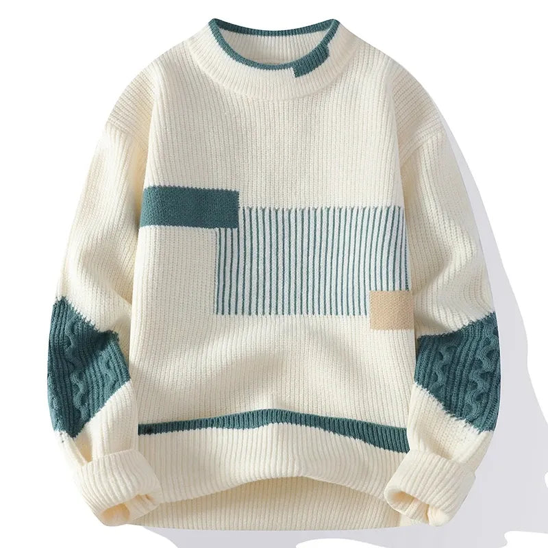 Men's Patchwork Knit Pullover Sweater