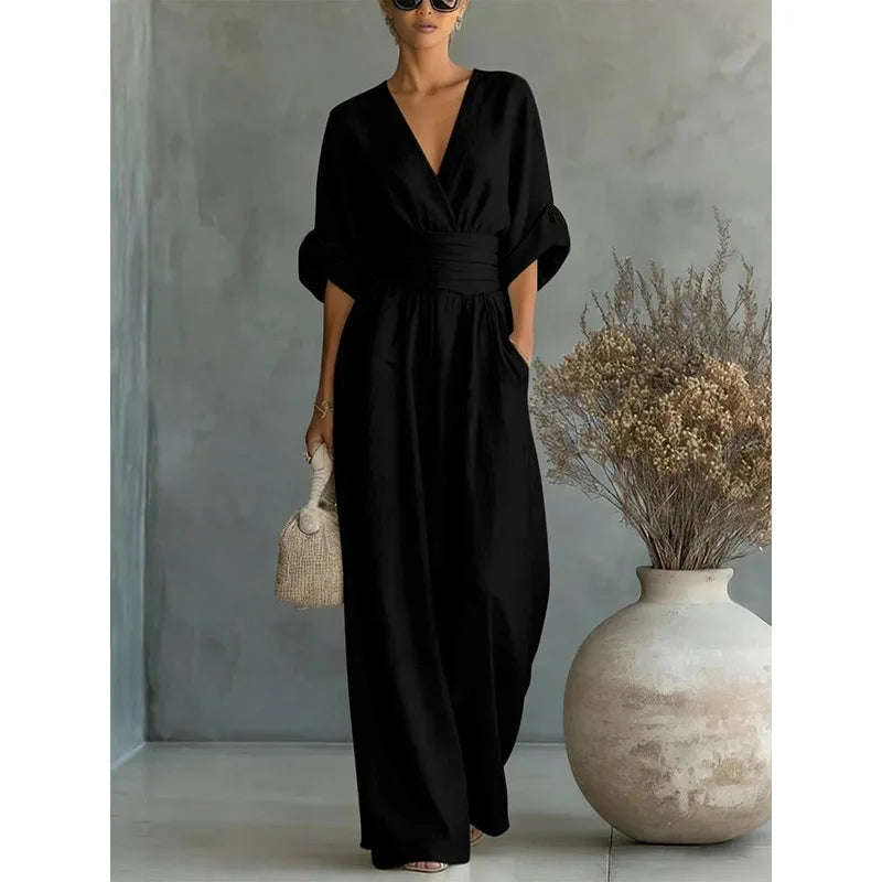 Jumpsuit Fashion High Waist V-neck Casual Sexy  Solid Color LADYLYS