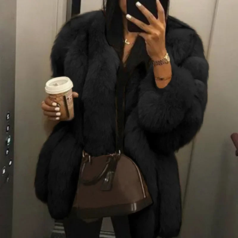 Women's Short Faux Fur Jacket with Puff Sleeves