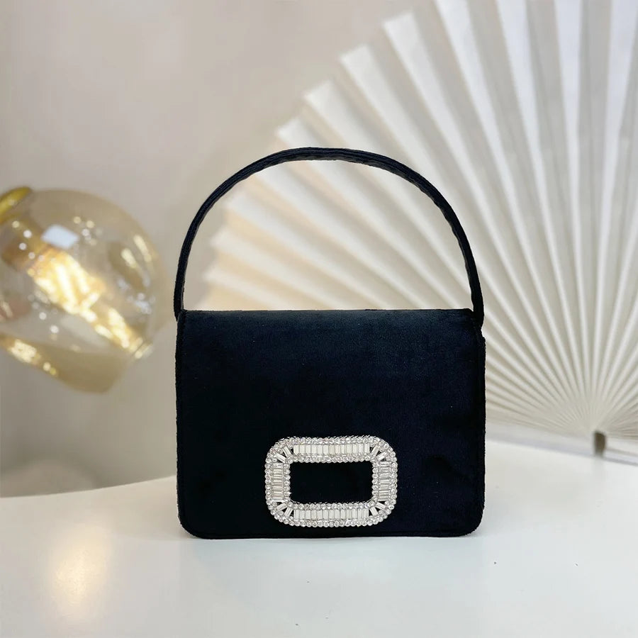 Luxury Diamond Square Button Evening small Bag Clutch Purses Satin Rhinestone LADYLYS