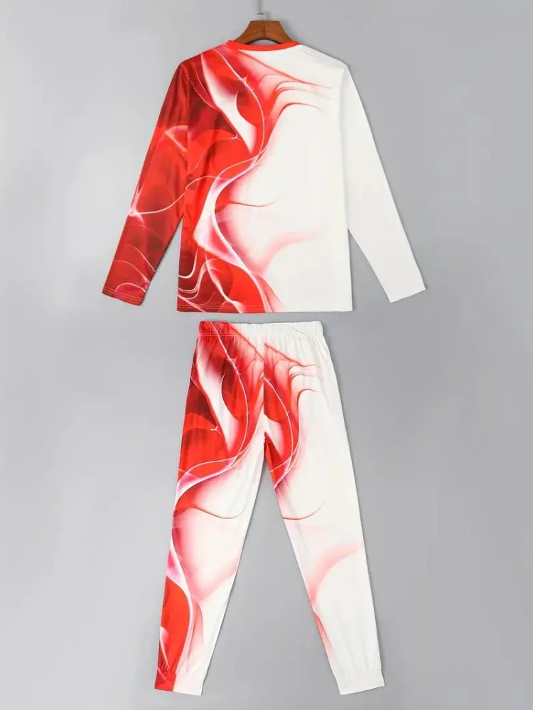 Men's Gradient Print Crew Neck Long Sleeve Top & Casual Pants — 2-Piece Set