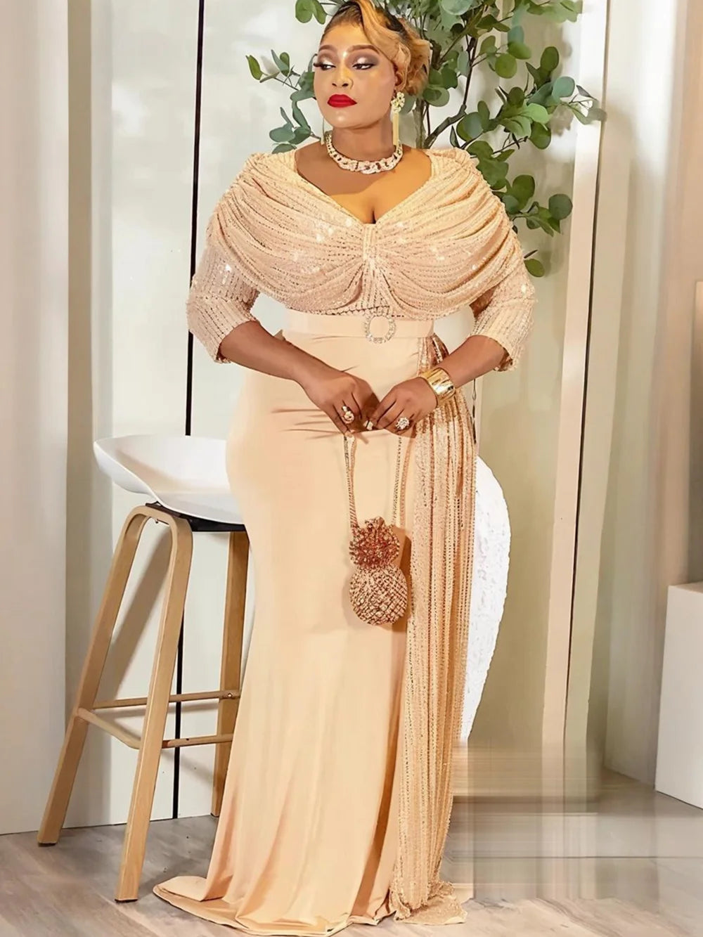 Plus Size African Sequin Bodycon Evening Gown – Dashiki Long Dress