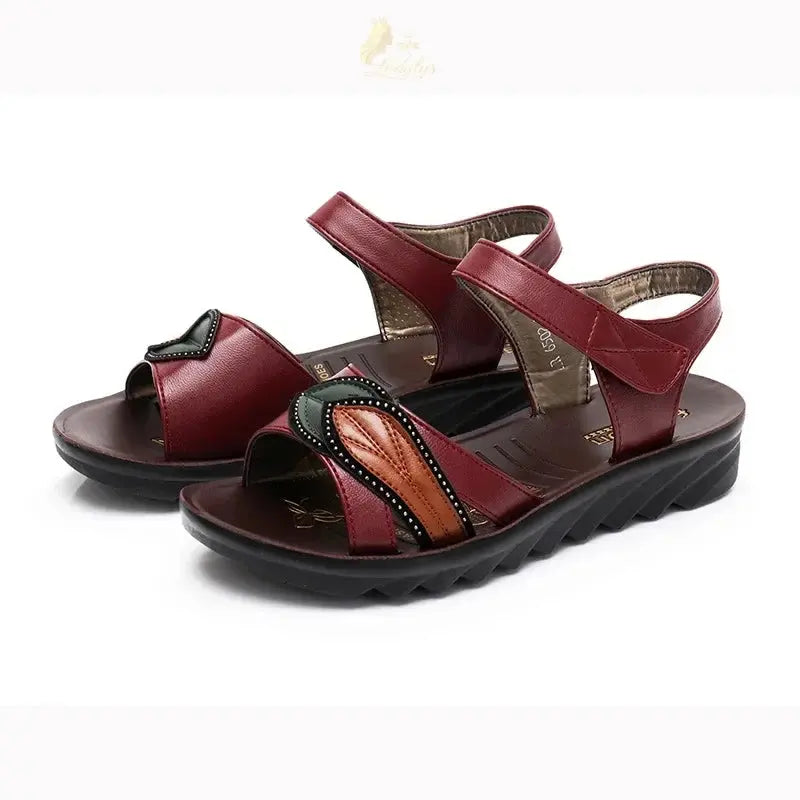 Sandals Elderly Mother Shoes Middle-aged Beach Slippers PU Upper Material Comfortable LADYLYS