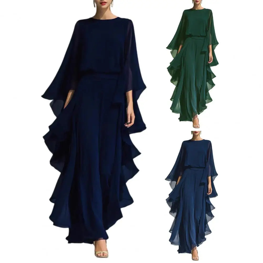 Slegant Suits 2pcs Sets Ruffle Bell Sleeve Shirt and High Waisted Wide Leg Pants Two Pieces LADYLYS