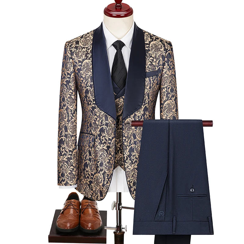 Men's British Style Business Casual Three-Piece Vest Trousers High-Density Jacquard suit LADYLYS