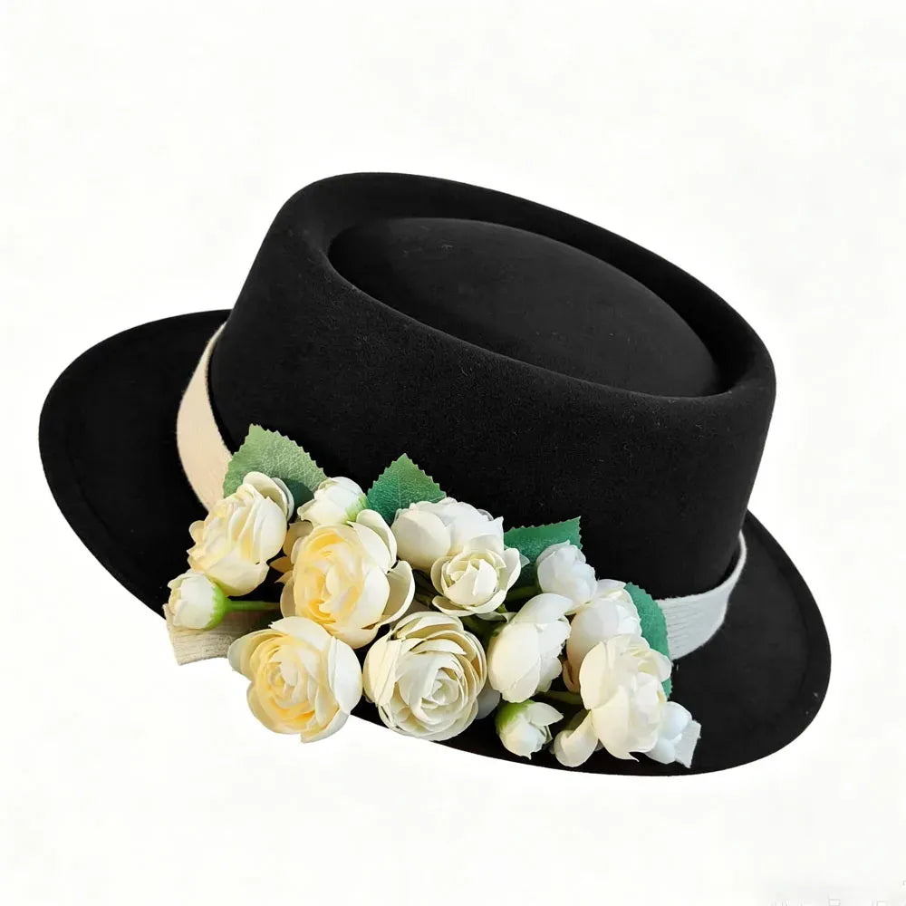 Floral Fedora Hat with Ribbon and Small Brim