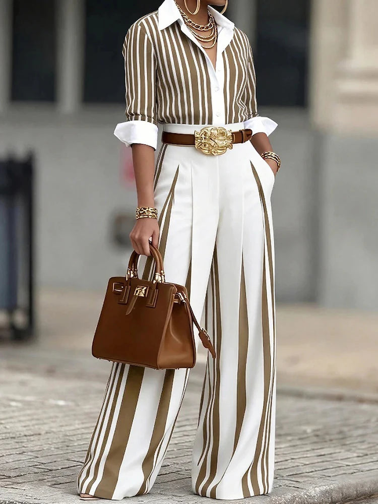 Women's 2-Piece Suit – Turn-Down Collar, Single Breasted, Elegant Office Set