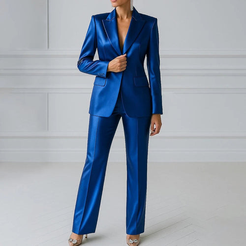 Elegant Blue Evening Women's Suits 2 Piece Jacket Pants Sets High Quality LADYLYS