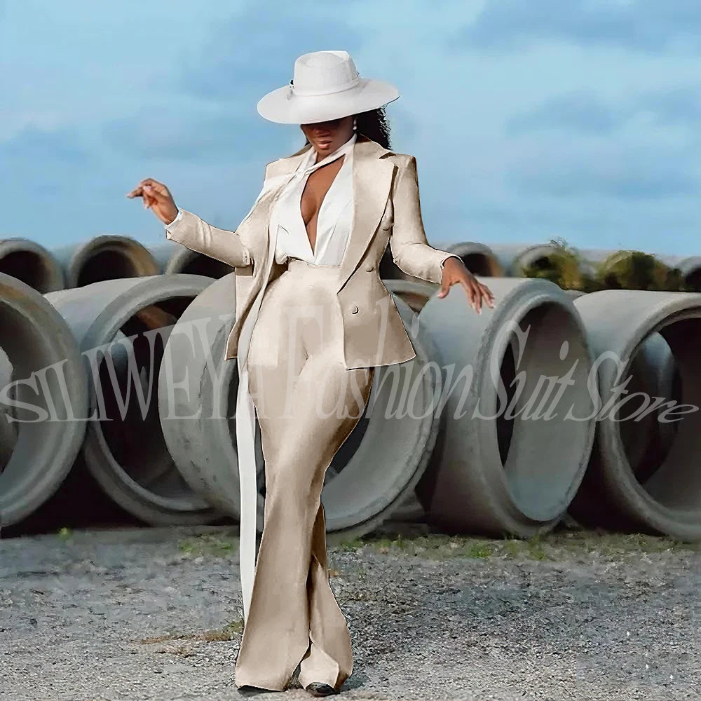 Women's 2-Piece Tuxedo Suit – Double Breasted V-Neck Blazer & Pants | Office, Wedding & Evening
