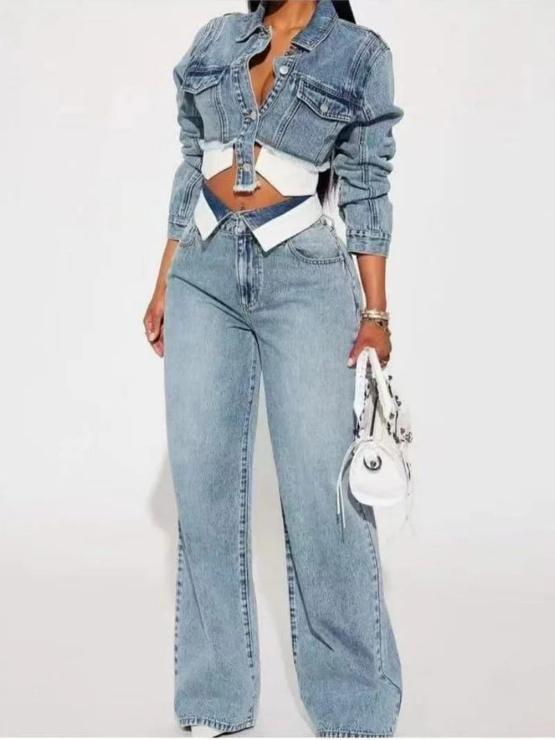 Streetwear Denim 2 Piece Sets Long Sleeve Jean LADYLYS