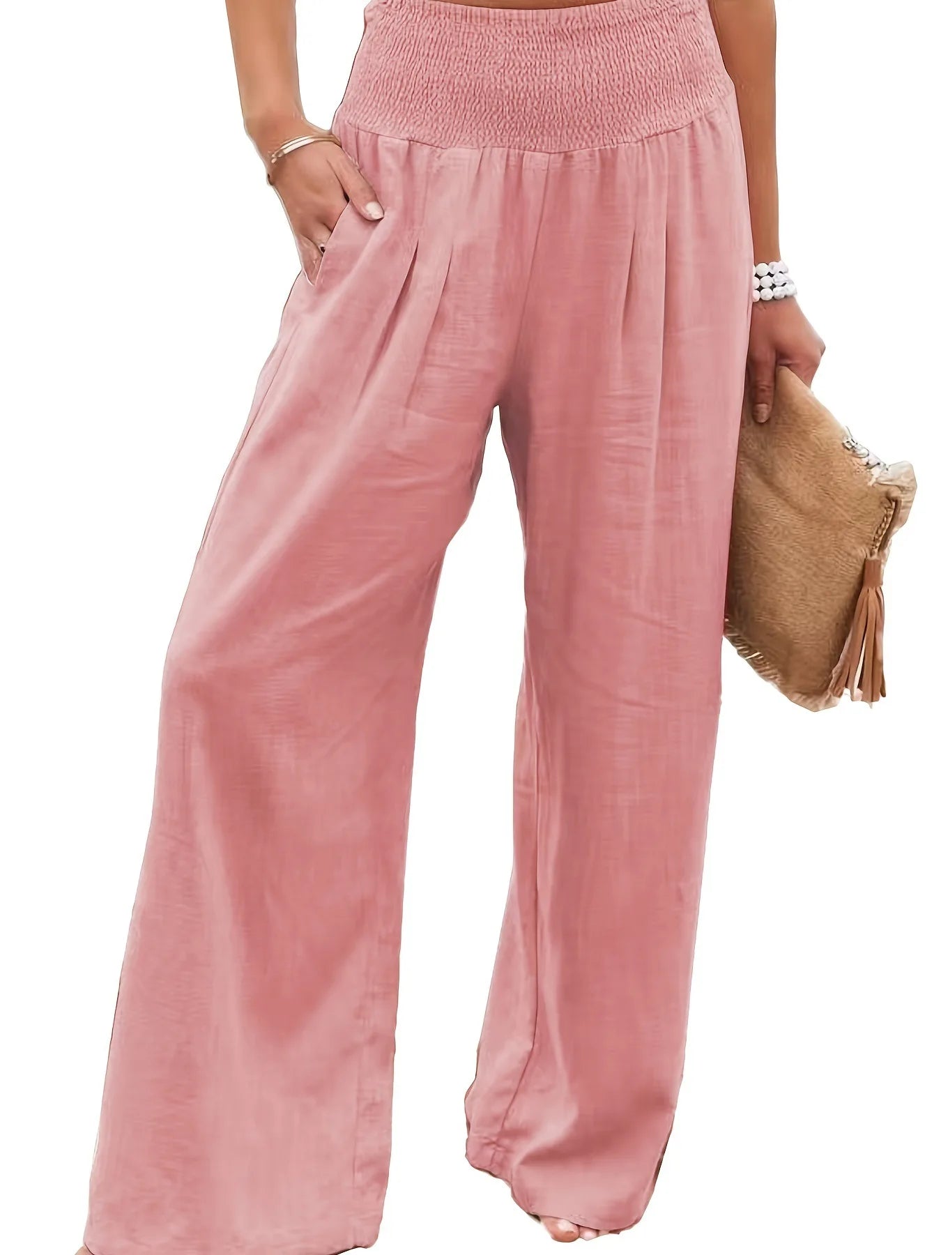 Women's High-Waist Wide Leg Pants — Drawstring Elastic Waist | Casual Beach Trousers | Plus Size