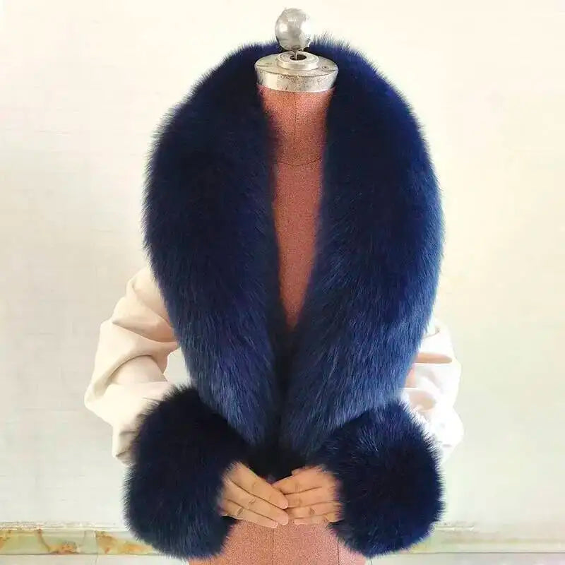 Women's Real Fur Collar and Cuffs Set, Fluffy Winter Scarf