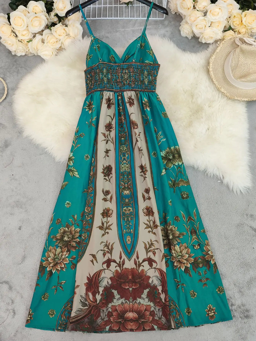 Sexy Spaghetti Strap Long  Summer Fashion Floral Print Maxi Dresses Elegant LADYLYS