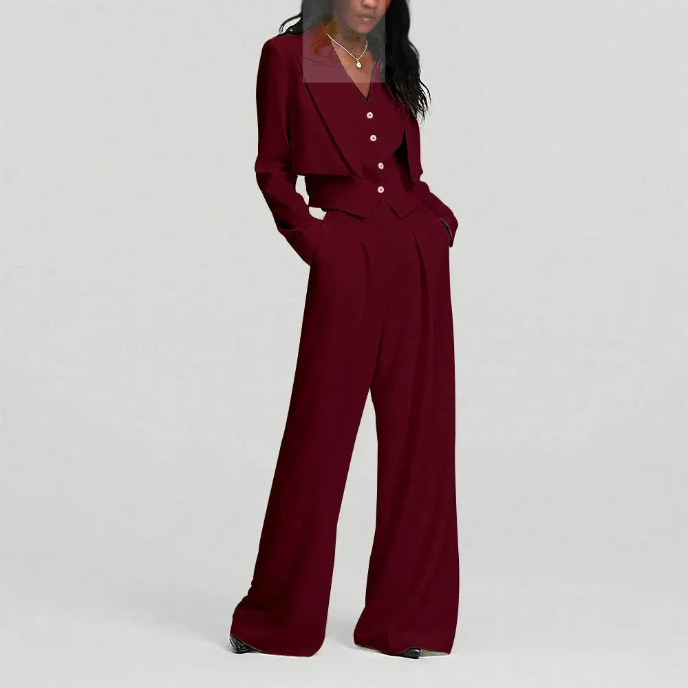 Elegant Single Button Women Pants Set New Female Three Pieces(Blazer+Trousers+Vest) LADYLYS
