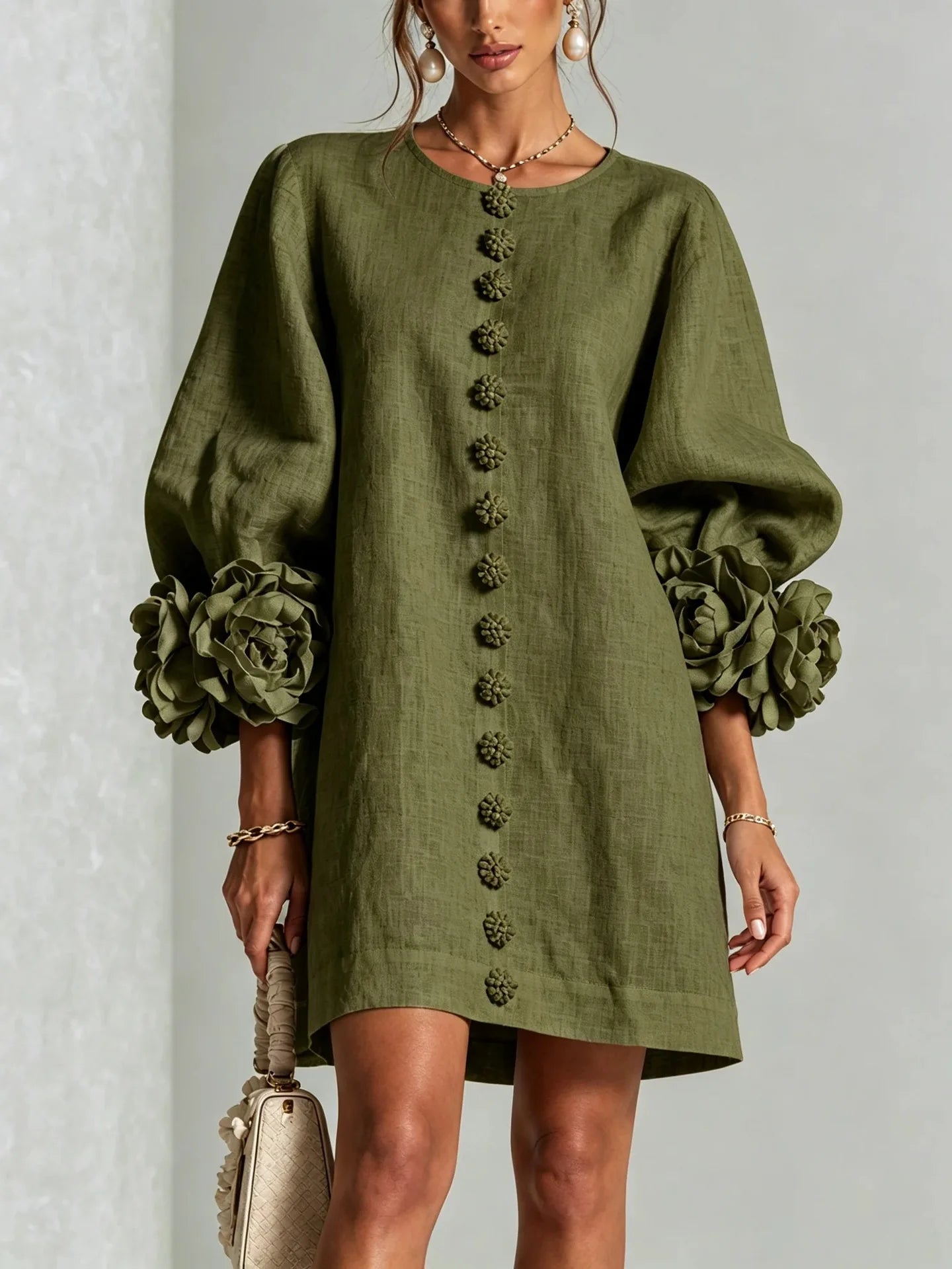 Women's Puff-Sleeve Appliqué Mini Dress