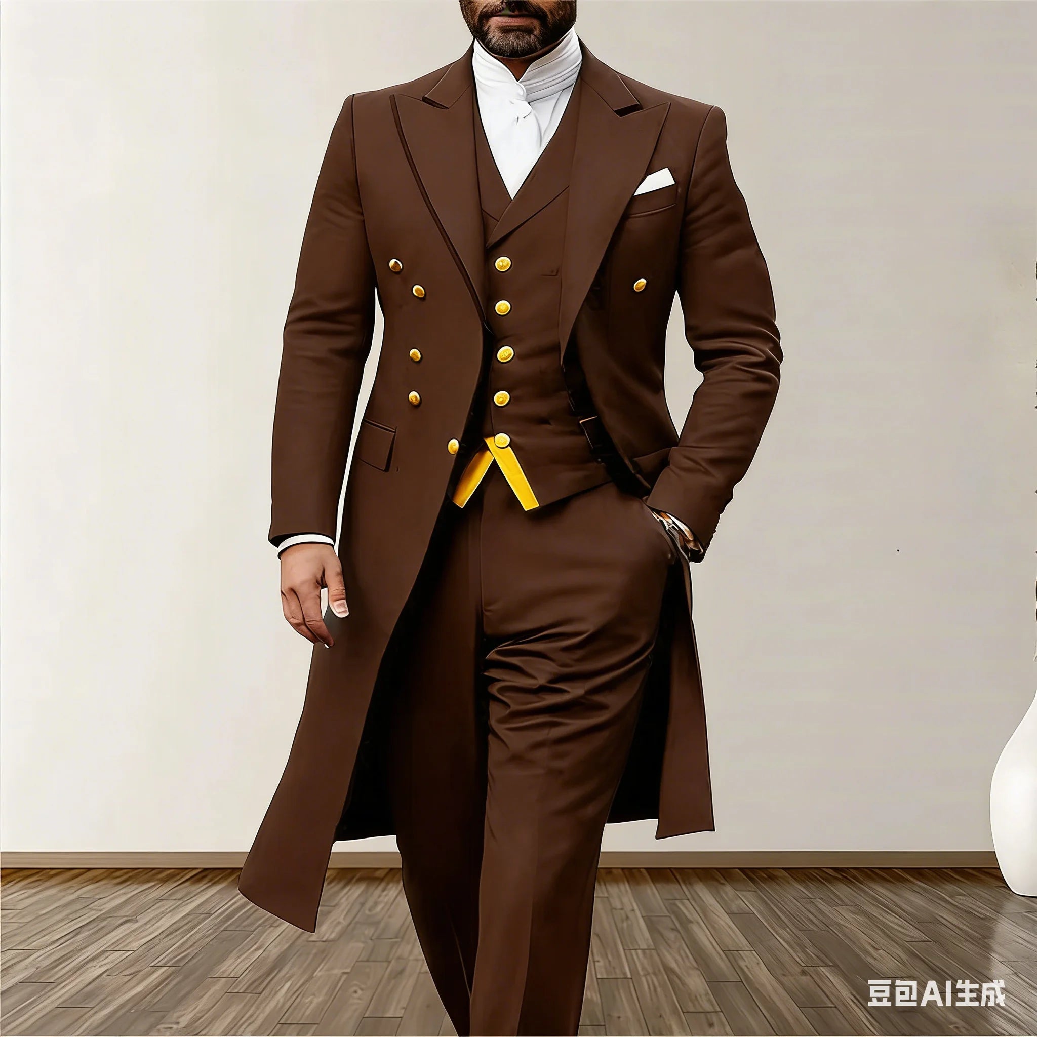 Men Suits 3 Piece Long Blazer Vest Pants Satin One Button Tuxedo LADYLYS
