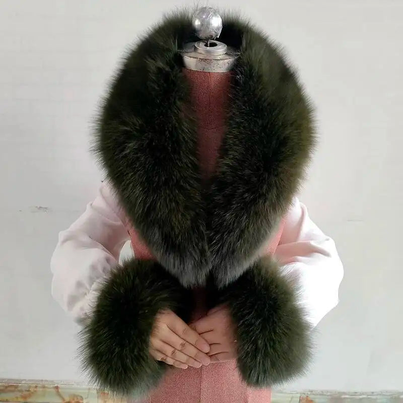 Women's Real Fur Collar and Cuffs Set, Fluffy Winter Scarf