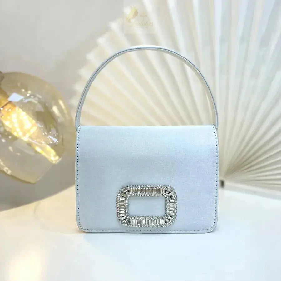 Luxury Diamond Square Button Evening small Bag Clutch Purses Satin Rhinestone LADYLYS