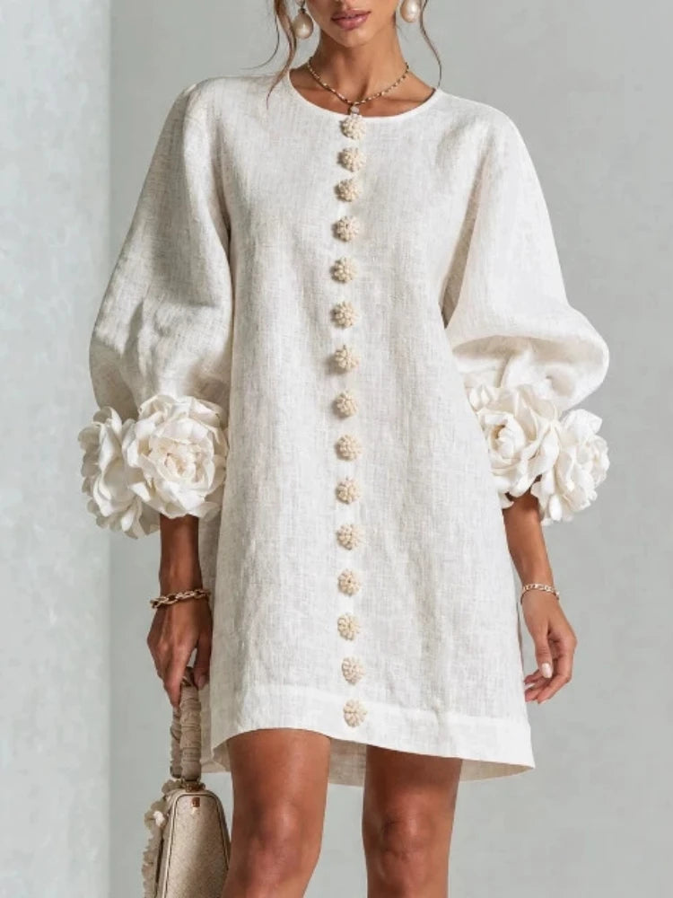 Women's Puff-Sleeve Appliqué Mini Dress