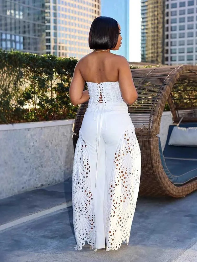 Elegant V-Neck Lace 2-Piece Set – Sexy Spaghetti Strap, Women's Evening Outfit