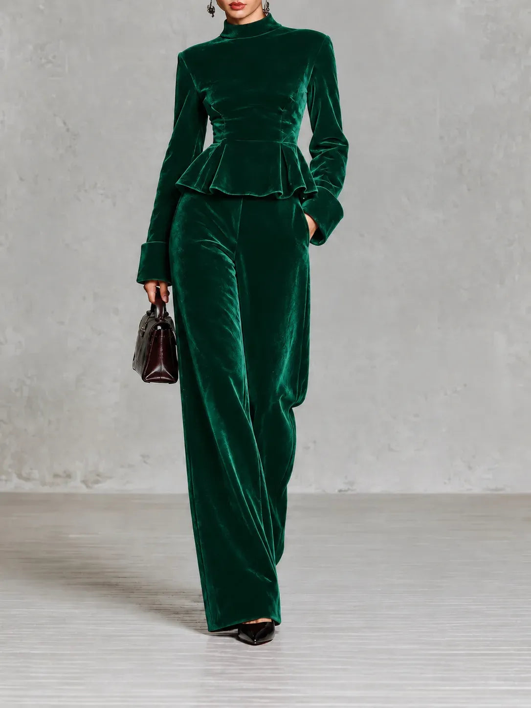 Women's Velvet Two-Piece Set with Wide-Leg Trousers