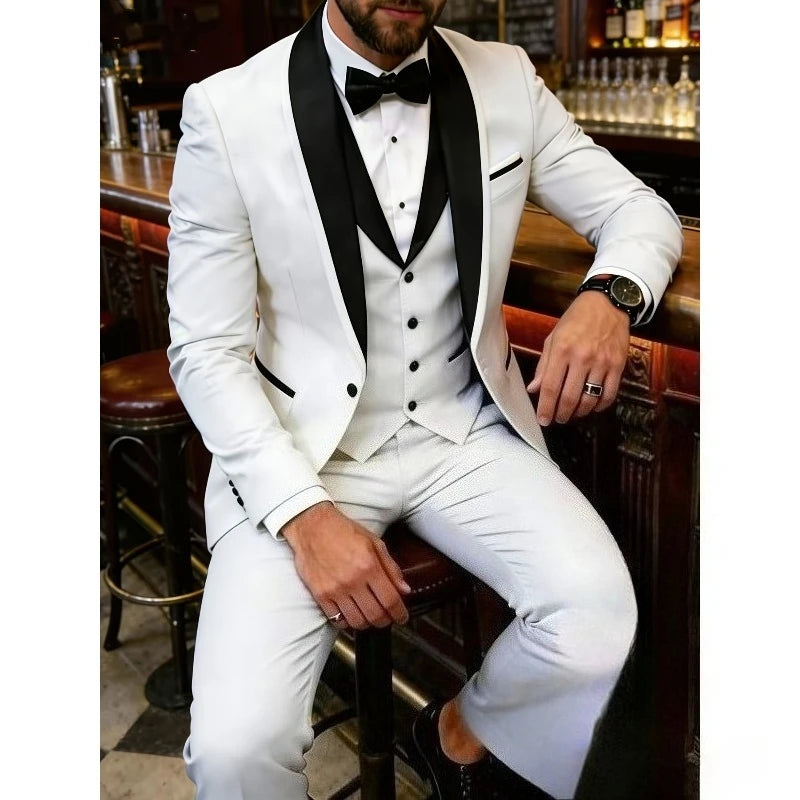 Men'S Blue Fruit Collar Three-Piece Formal Suit Set Shoulder-attached Collar Formal LADYLYS