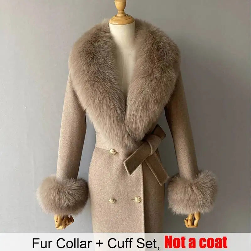 Women's Real Fur Collar and Cuffs Set, Fluffy Winter Scarf