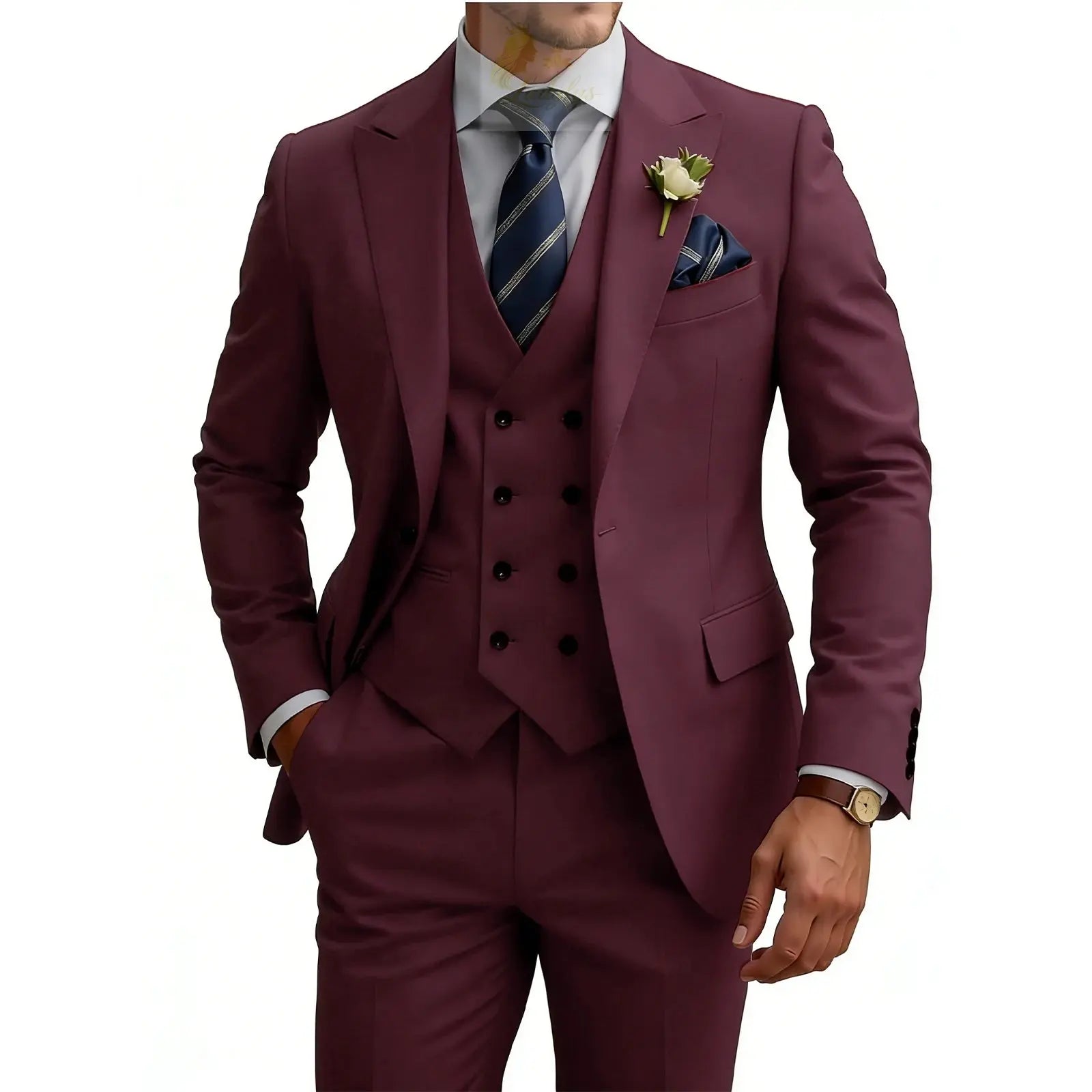 3 Piece Slim Fit For Men Double Breasted Suit Wedding Prom Suits Formal Business Dinner Tuxedo LADYLYS