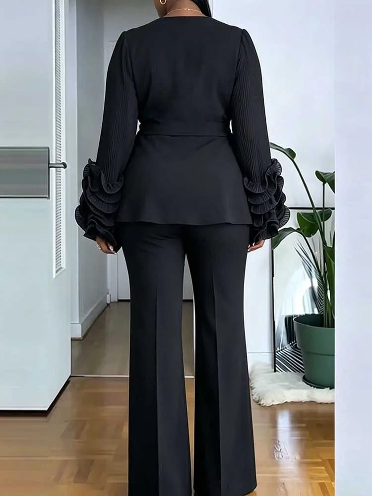 Women’s 2-Piece Blazer & Straight-Leg Pants Suit – Elegant Office Formal Set