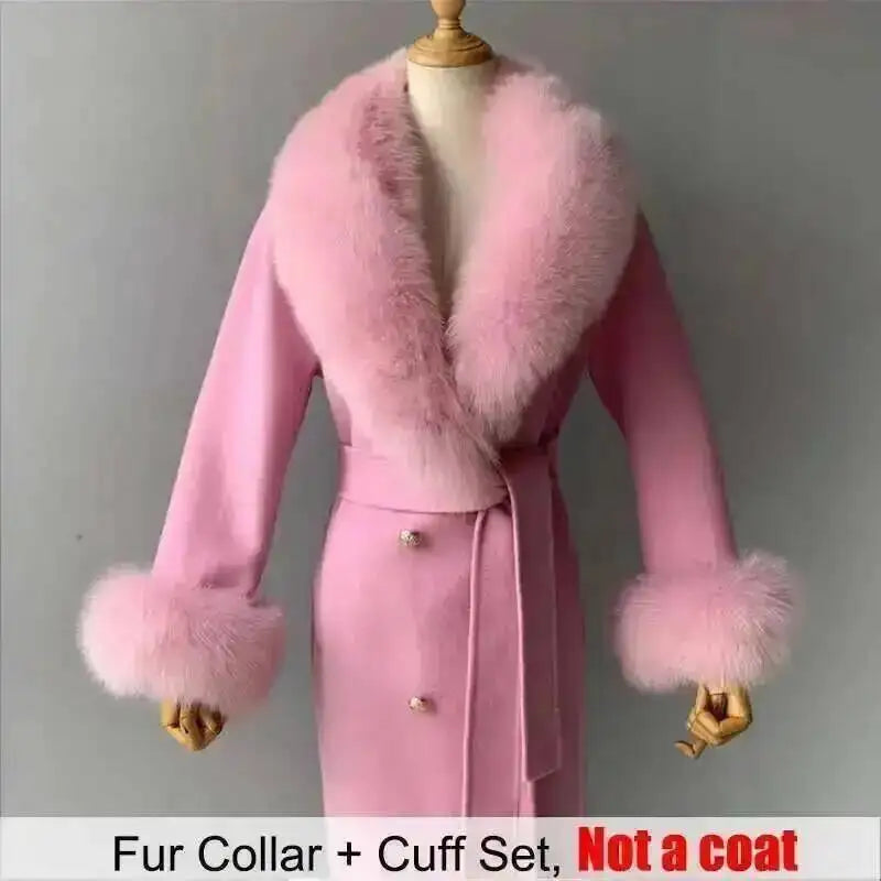 Women's Real Fur Collar and Cuffs Set, Fluffy Winter Scarf