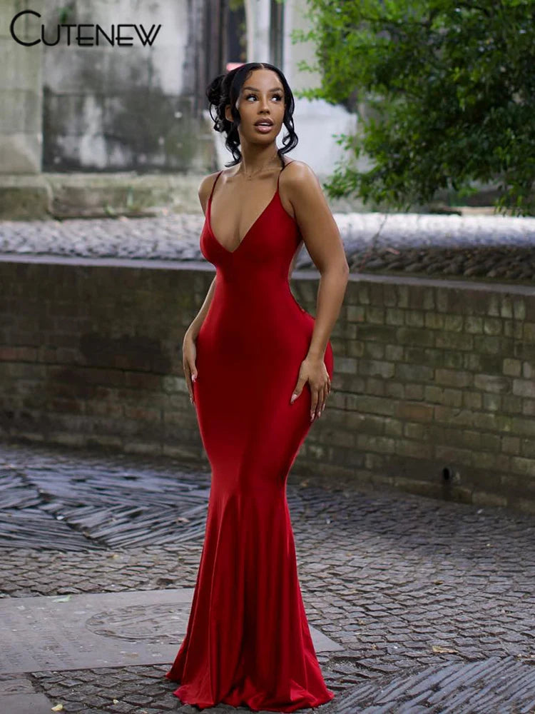 Spaghetti Strap Maxi Dress – Backless Ruched Sheath, Sexy Streetwear